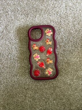 T.J.Maxx Burgundy Trim Clear Phone Case with Festive Gingerbread and Red Bows